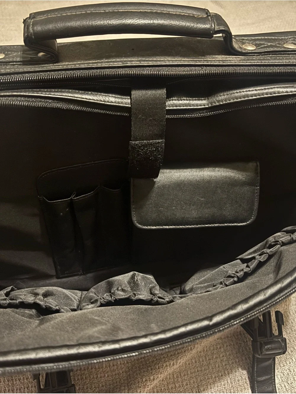 Rosetti Black Leather Messenger Briefcase with Buckle Accents